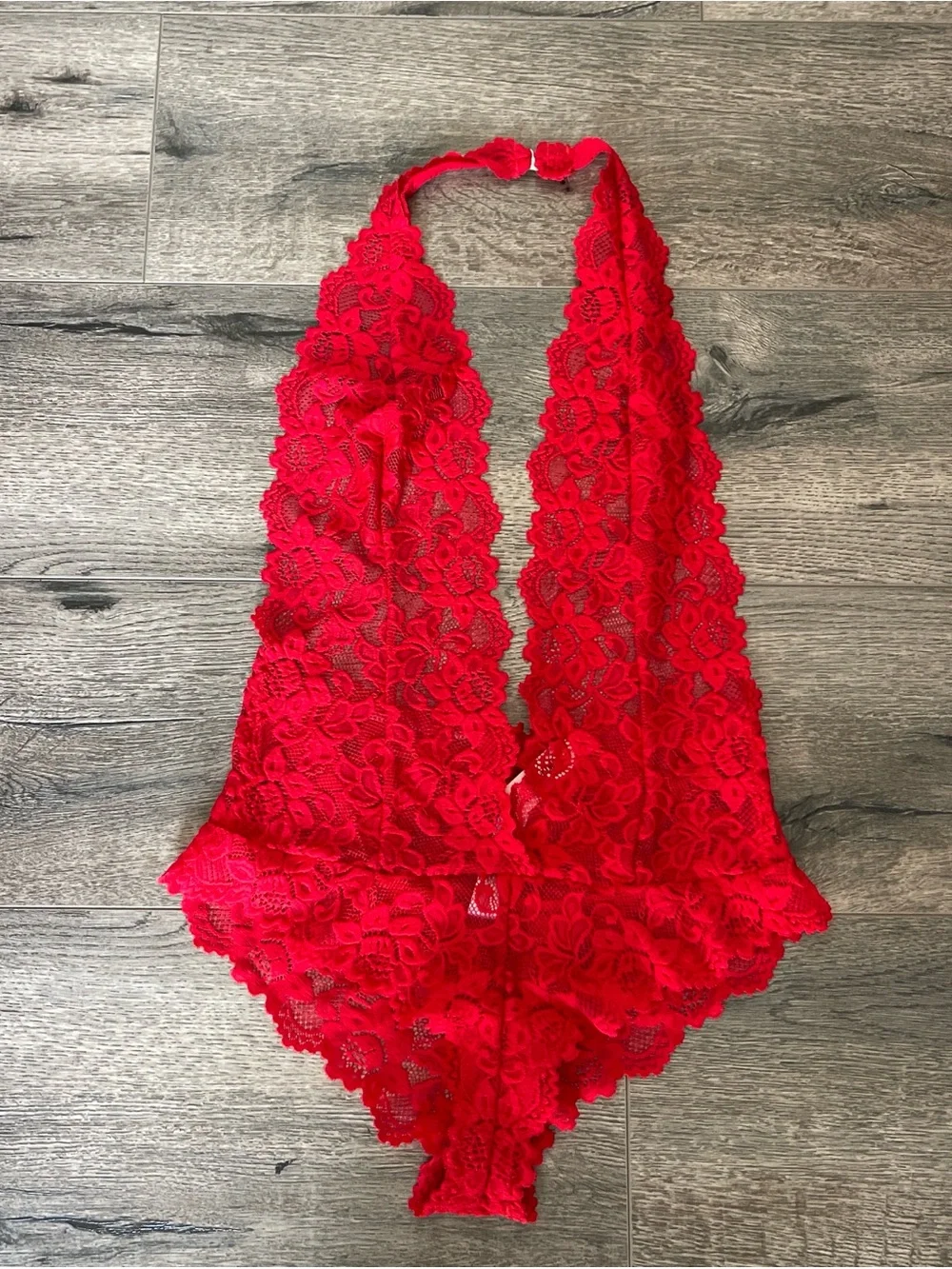 Adore Me Red Floral Lace Halter Teddy - Picture 1 of 6